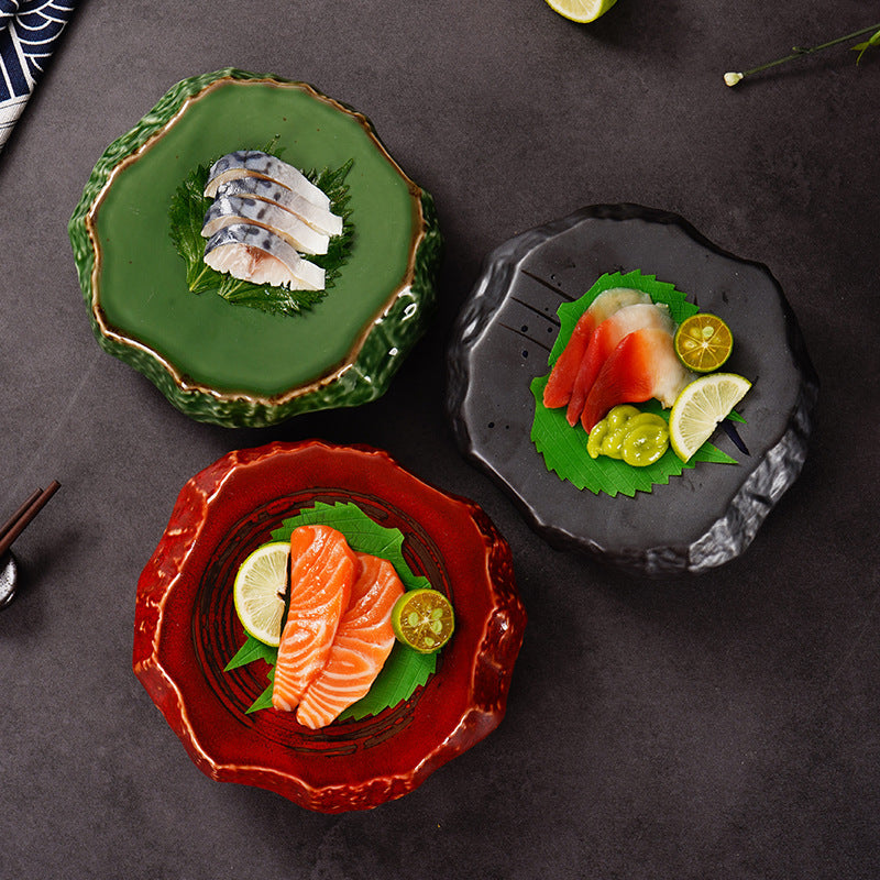 Piatto in ceramica effetto roccia, ideale per sushi e sashimi 18x19x6