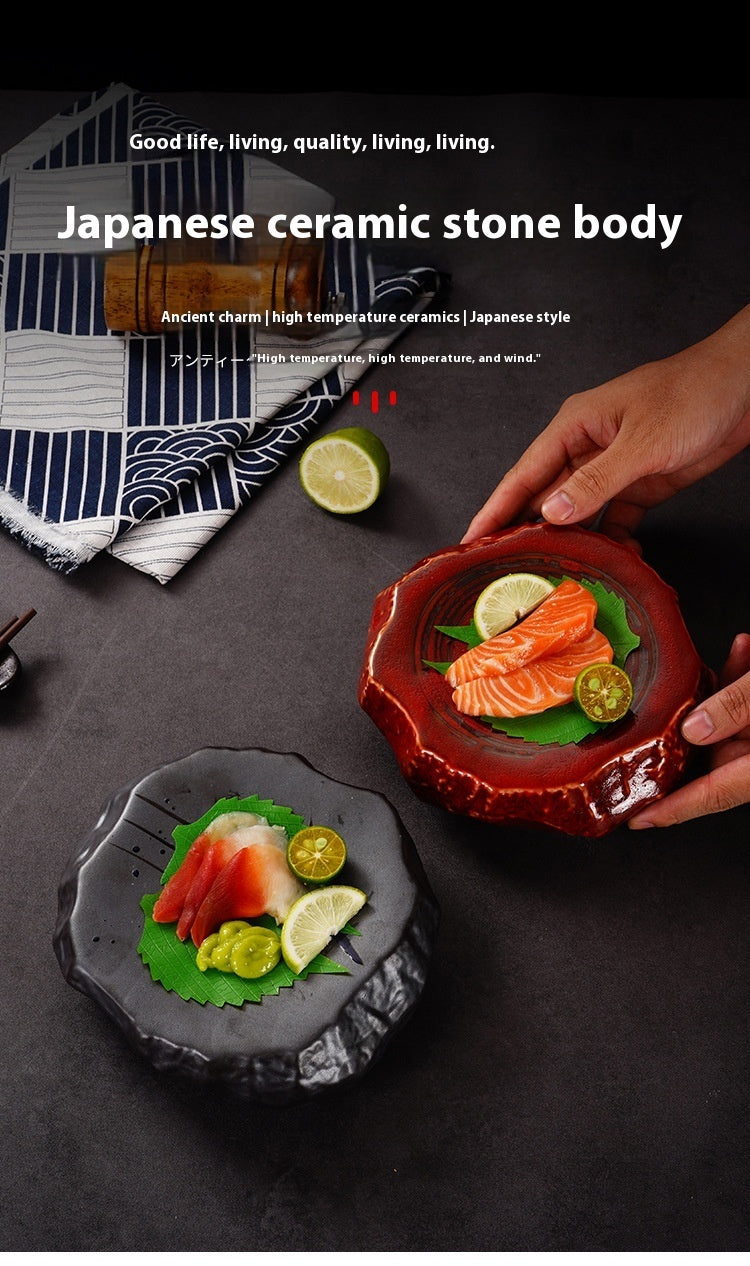 Piatto in ceramica effetto roccia, ideale per sushi e sashimi 18x19x6