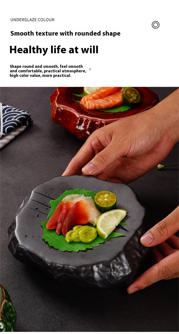 Piatto in ceramica effetto roccia, ideale per sushi e sashimi 18x19x6