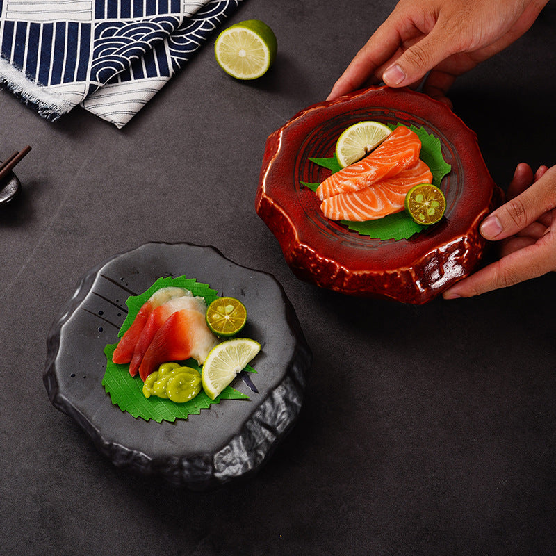 Piatto in ceramica effetto roccia, ideale per sushi e sashimi 18x19x6