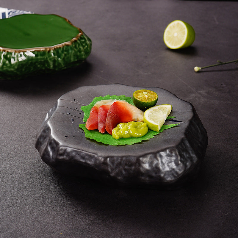 Piatto in ceramica effetto roccia, ideale per sushi e sashimi 18x19x6